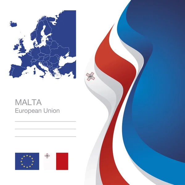 Malte Union européenne drapeau ruban carte résumé fond — Image vectorielle