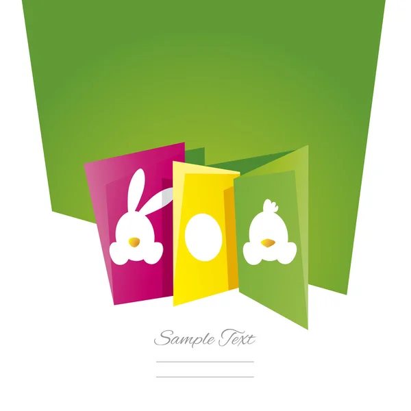 Symbole de Pâques oeuf de lapin poussin fond vert — Image vectorielle