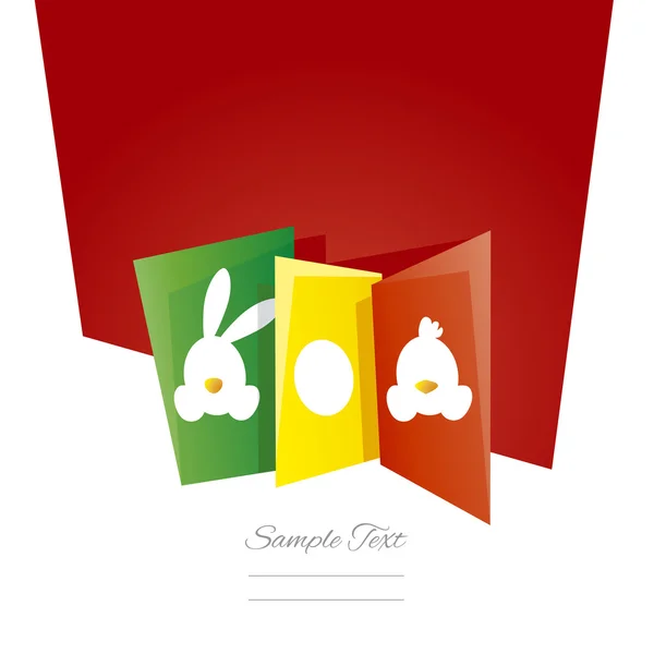 Symbole de Pâques oeuf de lapin poussin fond rouge — Image vectorielle