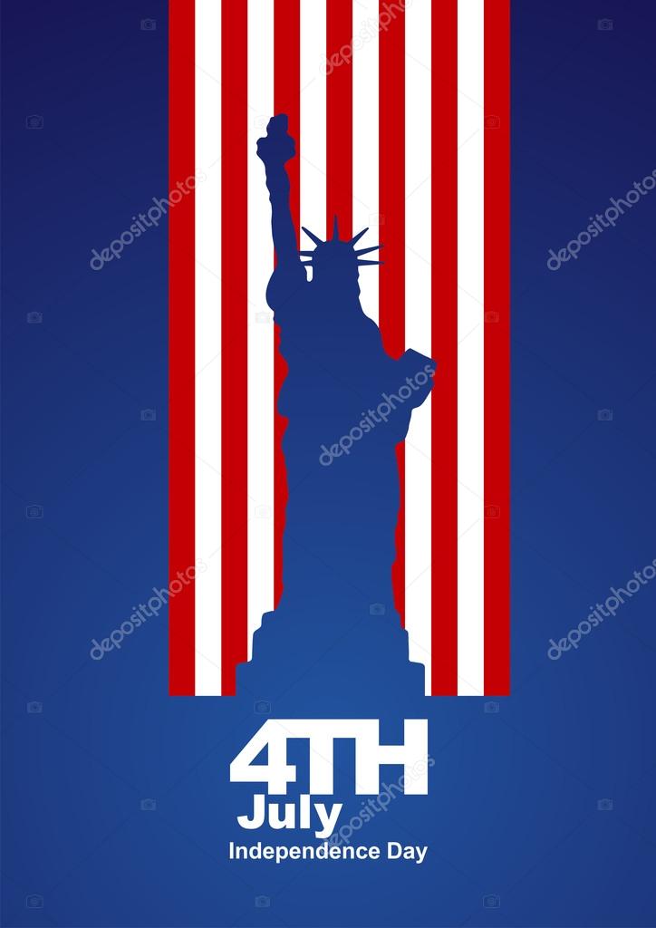 4th July Statue of Liberty US flag blue background