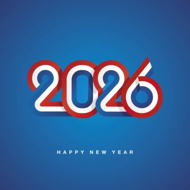 2026 Yeni Yıl kompakt kırmızı mavi Hırvatistan bayraklı bayrak mavi arka planda tasarlandı. Yeni Yıl 2026 konsept şablon tebrik kartı