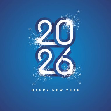 2026 Yeni Yıl aralıksız Yunanistan kurdelesi. Yunanistan 'ın 2026 logosu şeklinde, parlak havai fişekli, soyut mavi beyaz bayrağı. Yeni yıl konsepti tebrik kartı