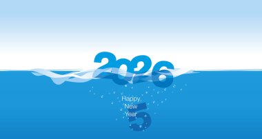 Yeni yılın kutlu olsun 2026 Yeni Takvim Kapak planlayıcısı dalga mavi arka plan. Yeni yıl 2026, konsepte başla. Takvim numarası sabitlendi ve yeni yıl başlıyor