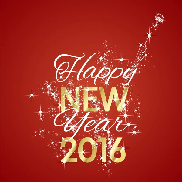 2016 Happy New Year feu d'artifice fond rouge — Image vectorielle