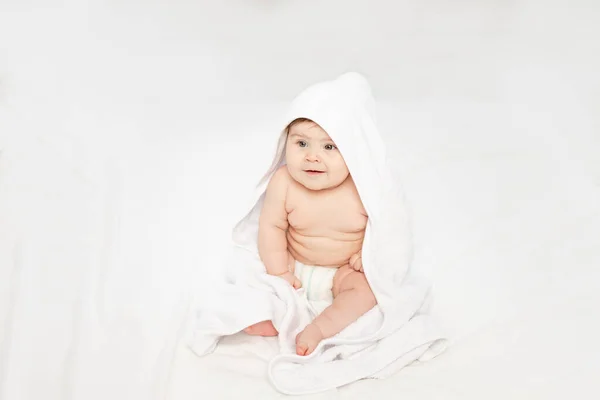 Baby Sitting Towel White Mat Bathing — Stock Photo, Image