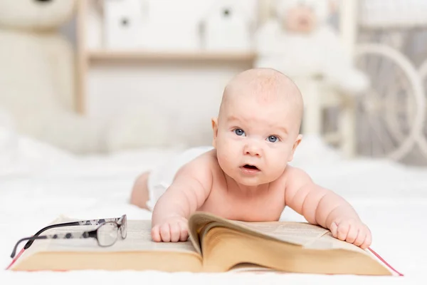 Baby Reading Book Looking Nursery Learning Development Concept Royalty Free Stock Photos