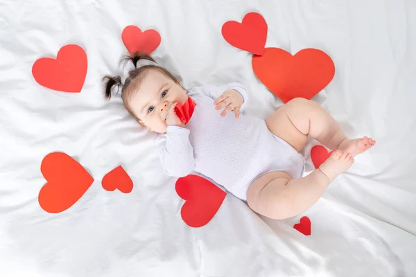 Baby Red Hearts Valentine Day Concept — стоковое фото