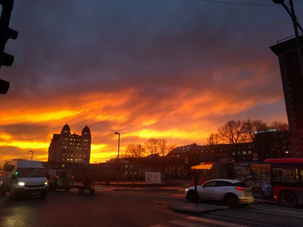 Coucher Soleil Coloré Sur Ville — Photo