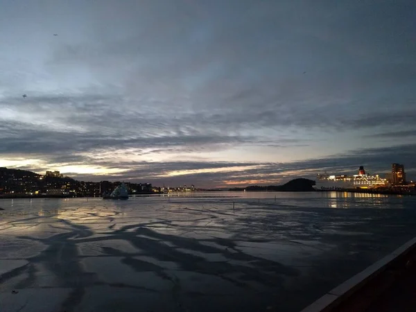 Sunset Docks City Winter — Stock Photo, Image