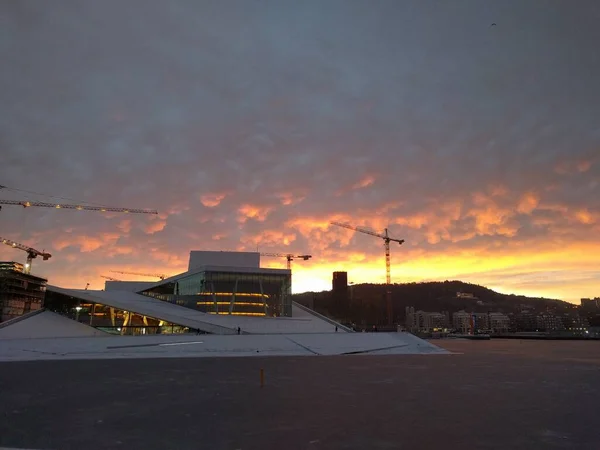 Coucher Soleil Sur Les Quais Ville Hiver — Photo