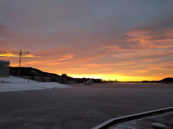 Sunset Docks City Winter — Stock Photo, Image