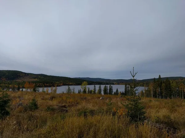 Awan Atas Danau Musim Gugur Dengan Hutan — Stok Foto