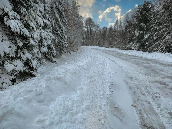 Camino Través Nieve Bosque Invierno — Foto de Stock