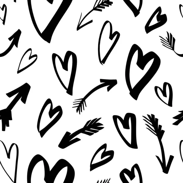 Mignonnes flèches doodle et des cœurs motif sans couture. Illustration Saint-Valentin pour papier d'emballage, imprimés textiles et autres — Image vectorielle