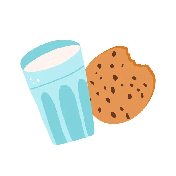 A chocolate chip cookie and a glass of milk. Cute vector isolated illustration. — Stock Vector