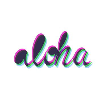 3D efekt Aloha el yazısı. Hoş kaligrafi selamlama tasarımı. 