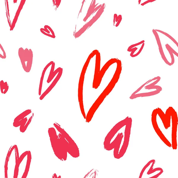 Lindos pinceladas corazones patrón sin costuras. Diseño abstracto del día de San Valentín para papel de regalo, impresión textil y otros. — Vector de stock