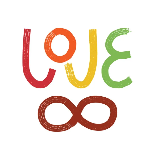 Niedlicher Retro-Schriftzug Love mit Infinity-Zeichen. Valentinstag Grußkarte Design. Design des T-Shirts. — Stockvektor