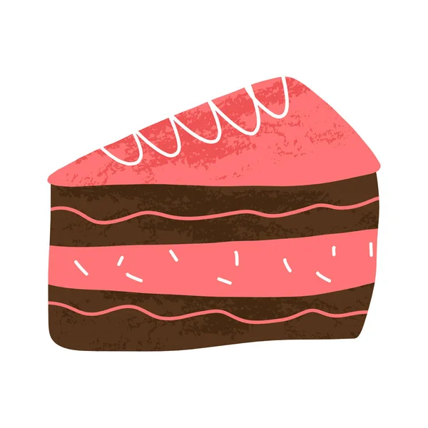 Una rebanada de chocolate y pastel de fresa con una capa. Lindo vector ilustración aislada. — Archivo Imágenes Vectoriales