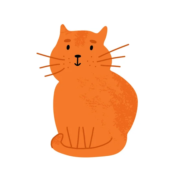 Симпатичный рыжий кот в хорошем настроении сидит с хвостом, обернутым вокруг лап и смотрит. — стоковый вектор