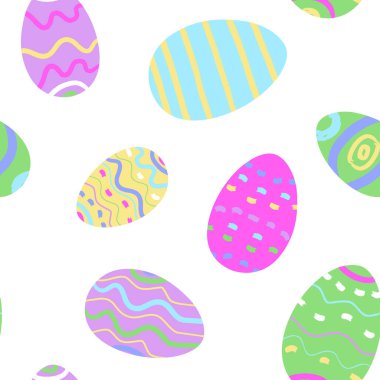 Güzel paskalya deseni. Elle boyanmış fırça darbesi desenli çeşitli renkli yumurtalar.. 