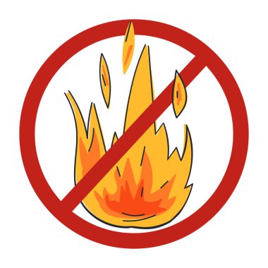 Çizgi film ya da karalama tarzı ateş işaretine izin verilmez. Ateş sembolü yasaktır. Vektör izole illüstrasyonu.