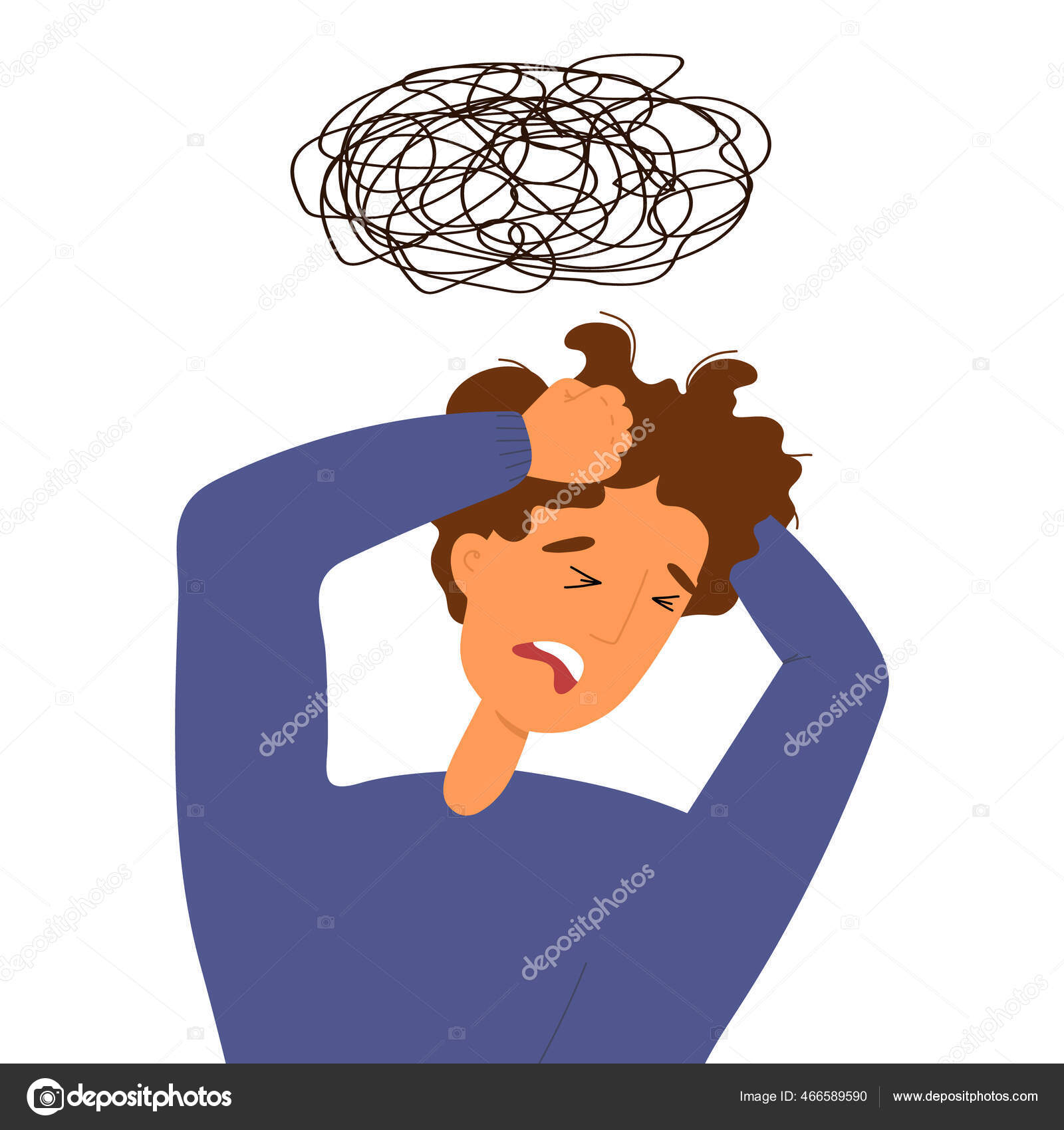 Depressed, over stressed person concept. Young guy crying, clutching his  head with his hands, messy cloud above his head Stock Vector Image by  ©Bubble Beanie #466589590