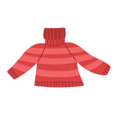 Sevimli kırmızı çizgili kazak, Noel, yeni yıl sembolü. Sıcak, sıcak, soğuk hava için yapılmış giysiler..