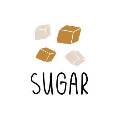 El yapımı beyaz, kahverengi şeker küpleri ve harfler. Çizgi film vektörü izole edildi.