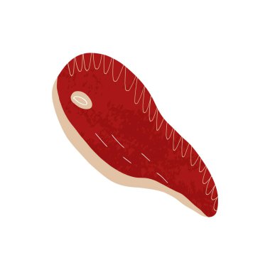 Çizgi film bifteği ya da domuz eti. Elle çizilmiş yemek dokusu ile izole edilmiş..