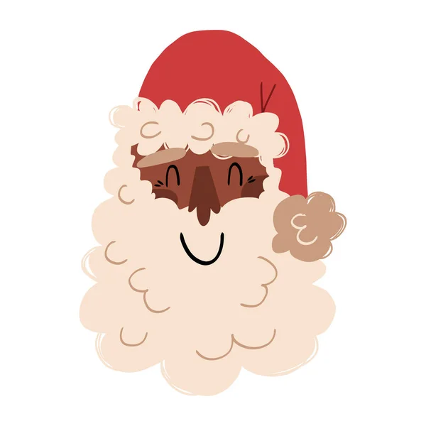 Babbo Natale nero carino con la barba sorridente. Cartone animato felice Natale personaggio. — Vettoriale Stock