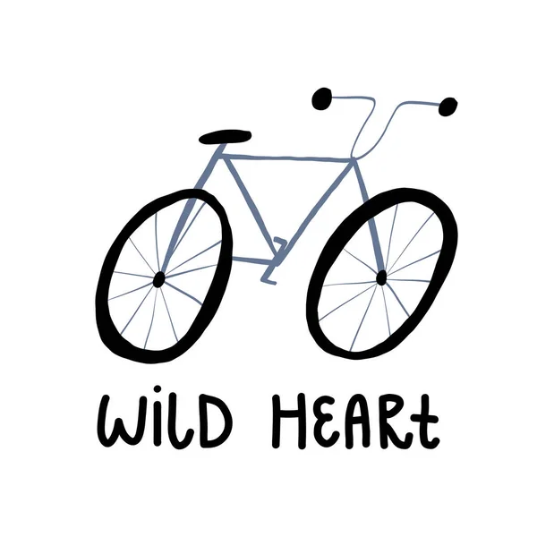 Путешествия, активный отдых. Дикое сердцебиение и милый велосипед ручной работы. — стоковый вектор