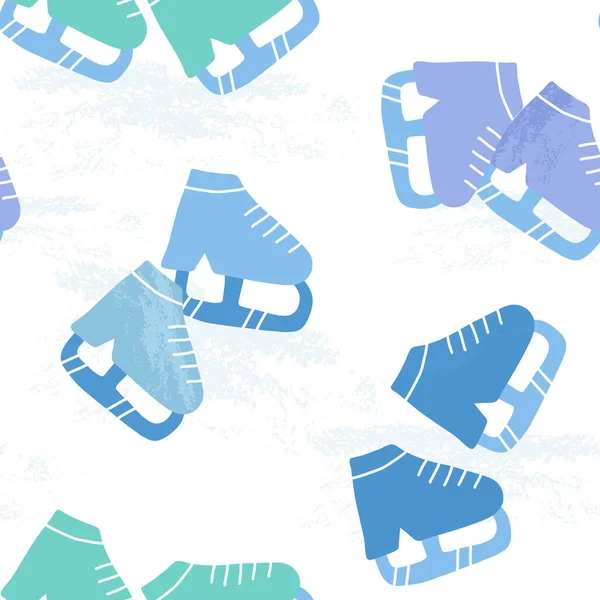 Lindo estilo retro patinadores de la figura patrón sin costuras. Dibujos animados deportes de invierno, pasatiempo al aire libre ilustración para la impresión de tela. — Archivo Imágenes Vectoriales