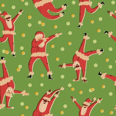 Noel, Yeni Yıl, kusursuz bir düzen. Farklı etnik Noel Baba 'lar dans ediyor, dans ediyor, dans ediyor, dans ediyor, dans ediyor..