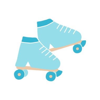 Şirin retro tarzı mavi patenler, patenci ayakkabıları. Çizgi film biçimi vektör illüstrasyonu.