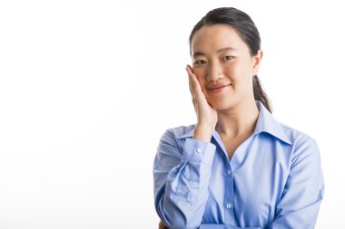 genç iş kadını olarak izole beyaz ayakta