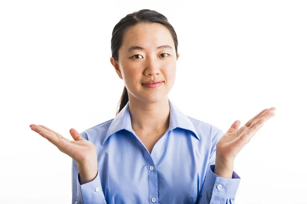 Young business woman standing isolated on white — Stock Photo, Image