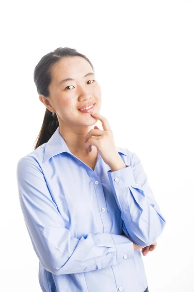 Young business woman standing isolated on white — Stock Photo, Image