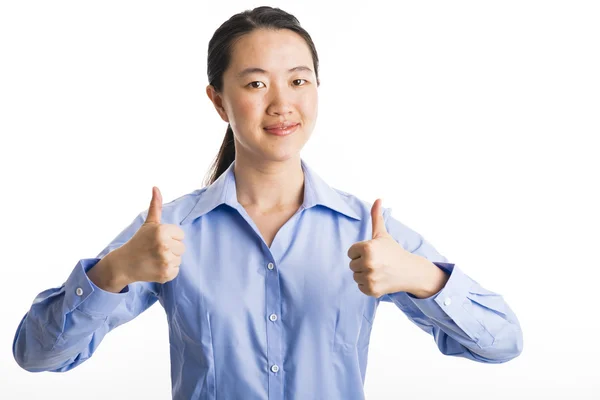 Young business woman standing isolated on white — Stock Photo, Image