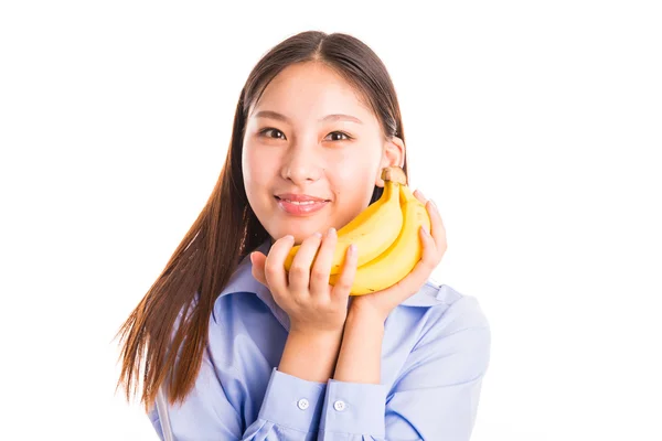 Junge Geschäftsfrau steht isoliert auf weißem Grund — Stockfoto