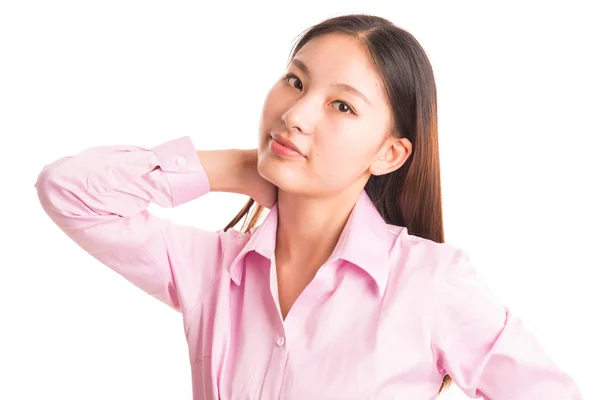 Joven mujer de negocios de pie aislada en blanco — Foto de Stock