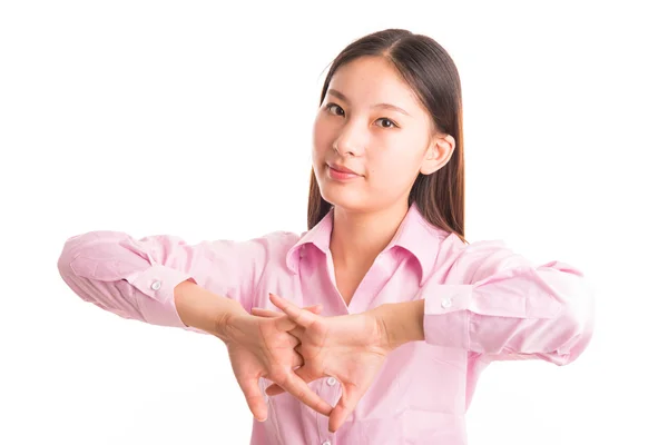 Young business woman standing isolated on white — Stock Photo, Image