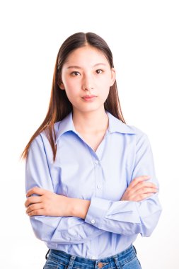 genç iş kadını olarak izole beyaz ayakta