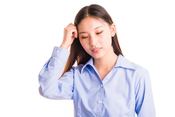 Young business woman standing isolated on white — Stock Photo, Image