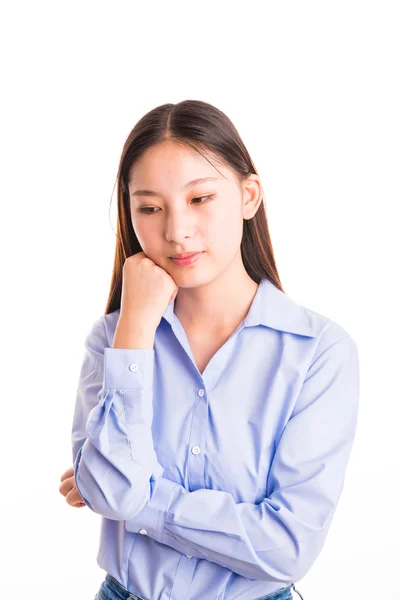 Young business woman standing isolated on white — Stock Photo, Image