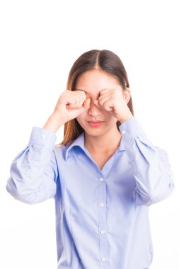 genç iş kadını olarak izole beyaz ayakta