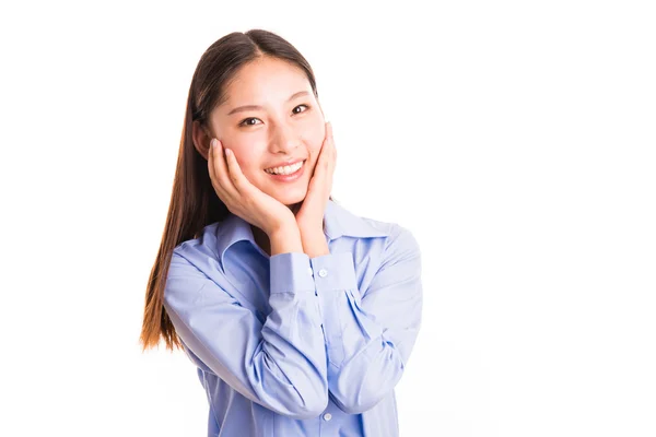 Young business woman standing isolated on white — Stock Photo, Image