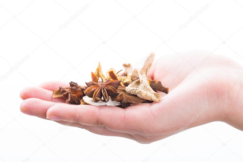 Holding Chinese traditional herbal.