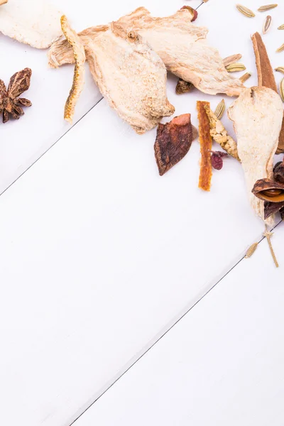 Different spices on the white board. — Stock Photo, Image