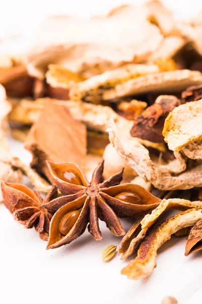 Different spices on the white board. — Stock Photo, Image